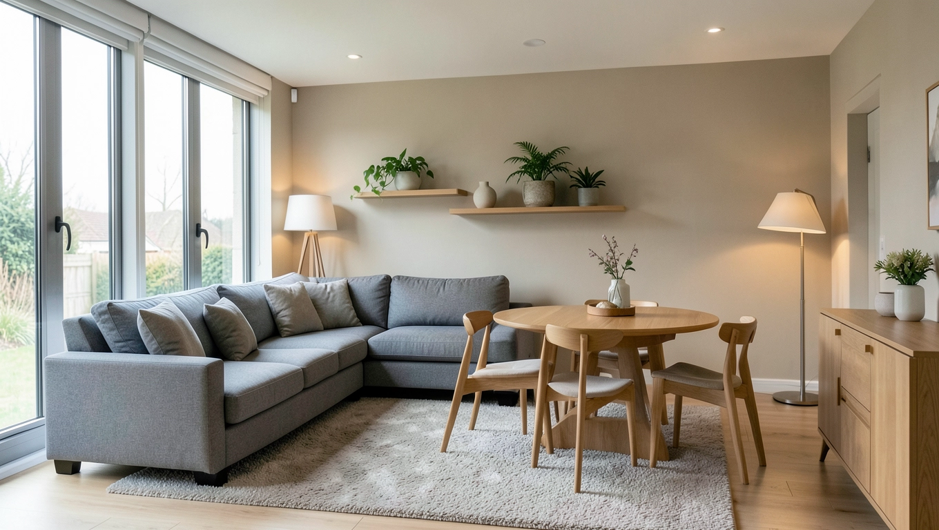 aranżacja salonu z jadalnią 30m2