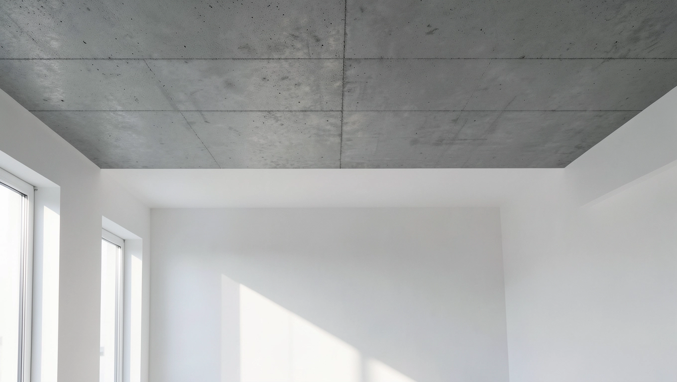 beton na suficie w salonie