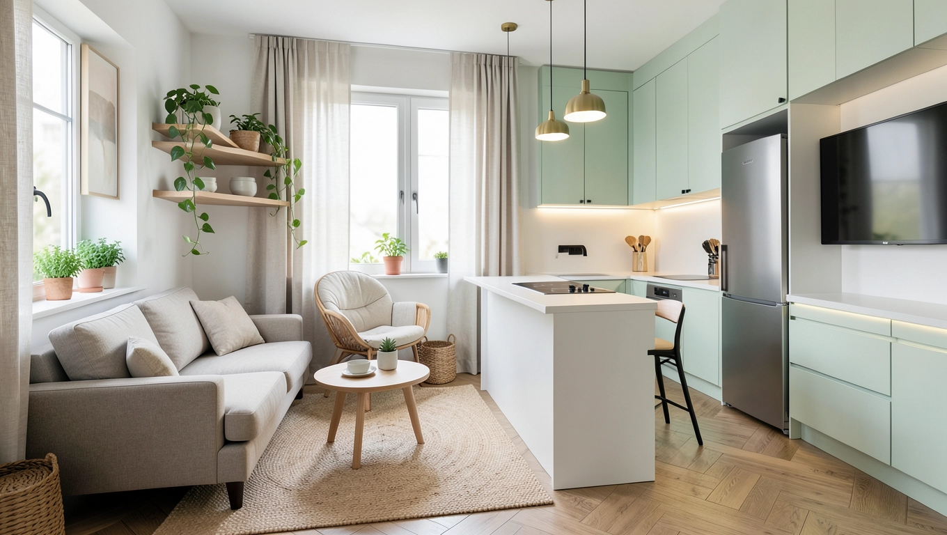 salon z aneksem kuchennym 25m2 aranżacje