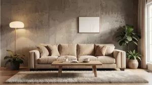 beton na ścianie w salonie